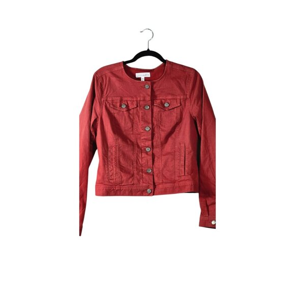 Loft Size Small Jacket Demin Cropped Round Collar Brick Red NWT - Picture 4 of 8